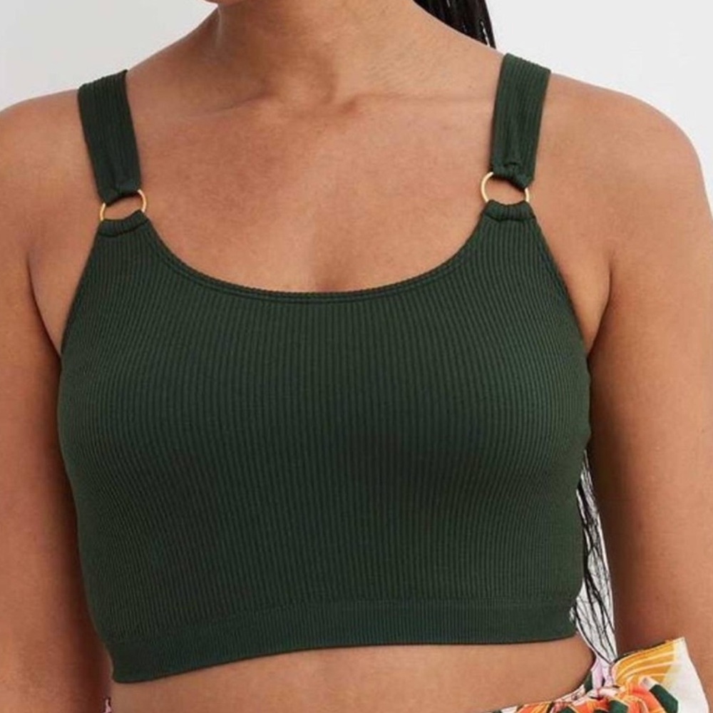 aerie ribbed ring cami bra lined in green
